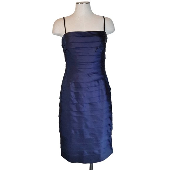 Calvin Klein Navy Satin Layered Cocktail Dress SZ 4 - Picture 1 of 13
